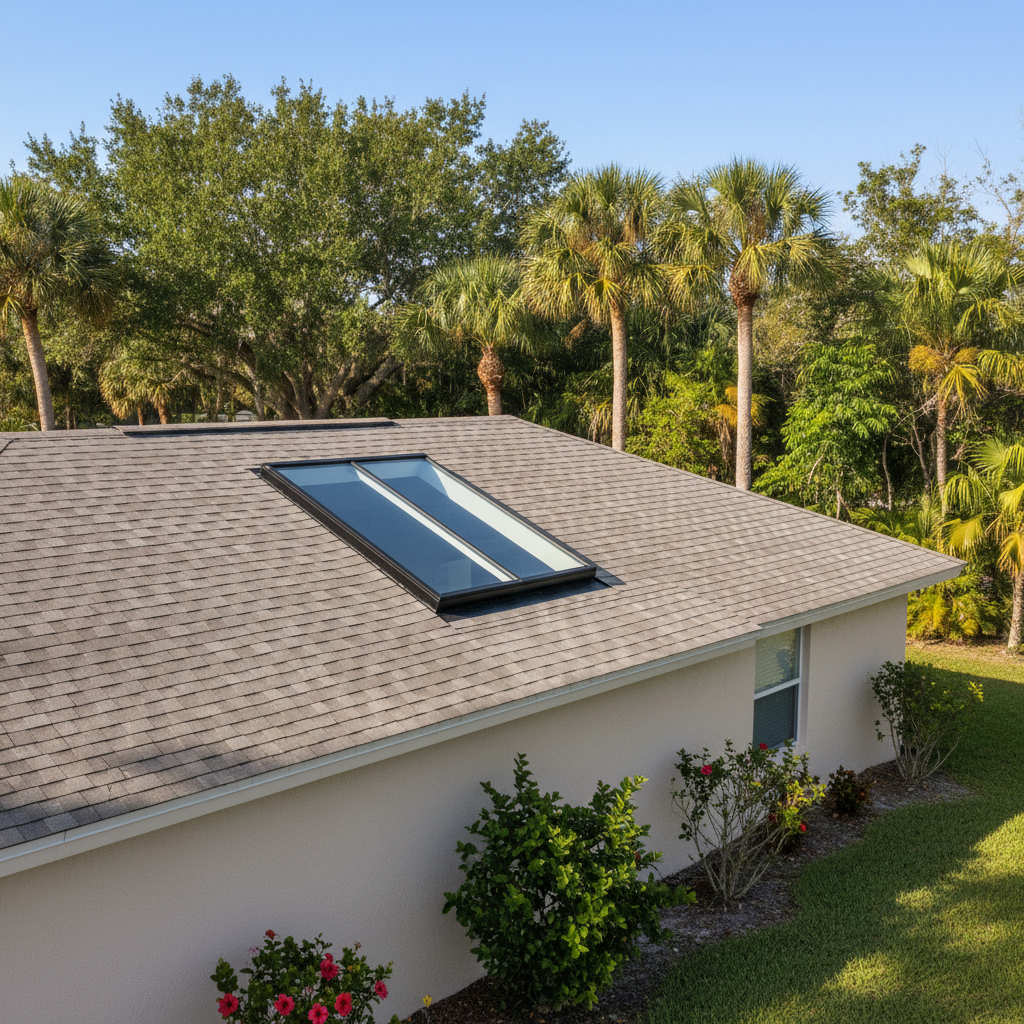 Completed skylight installation work at a residential property in Sunrise, FL