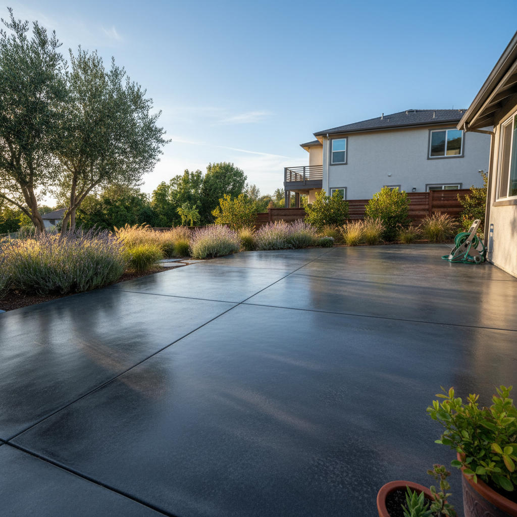 Completed concrete staining work at a residential property in Cupertino, CA
