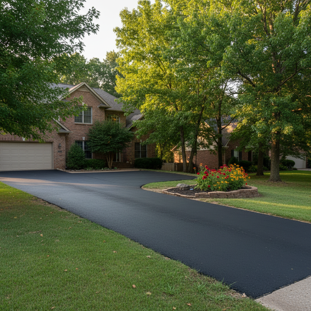 Completed asphalt repair work at a residential property in Rogers, AR