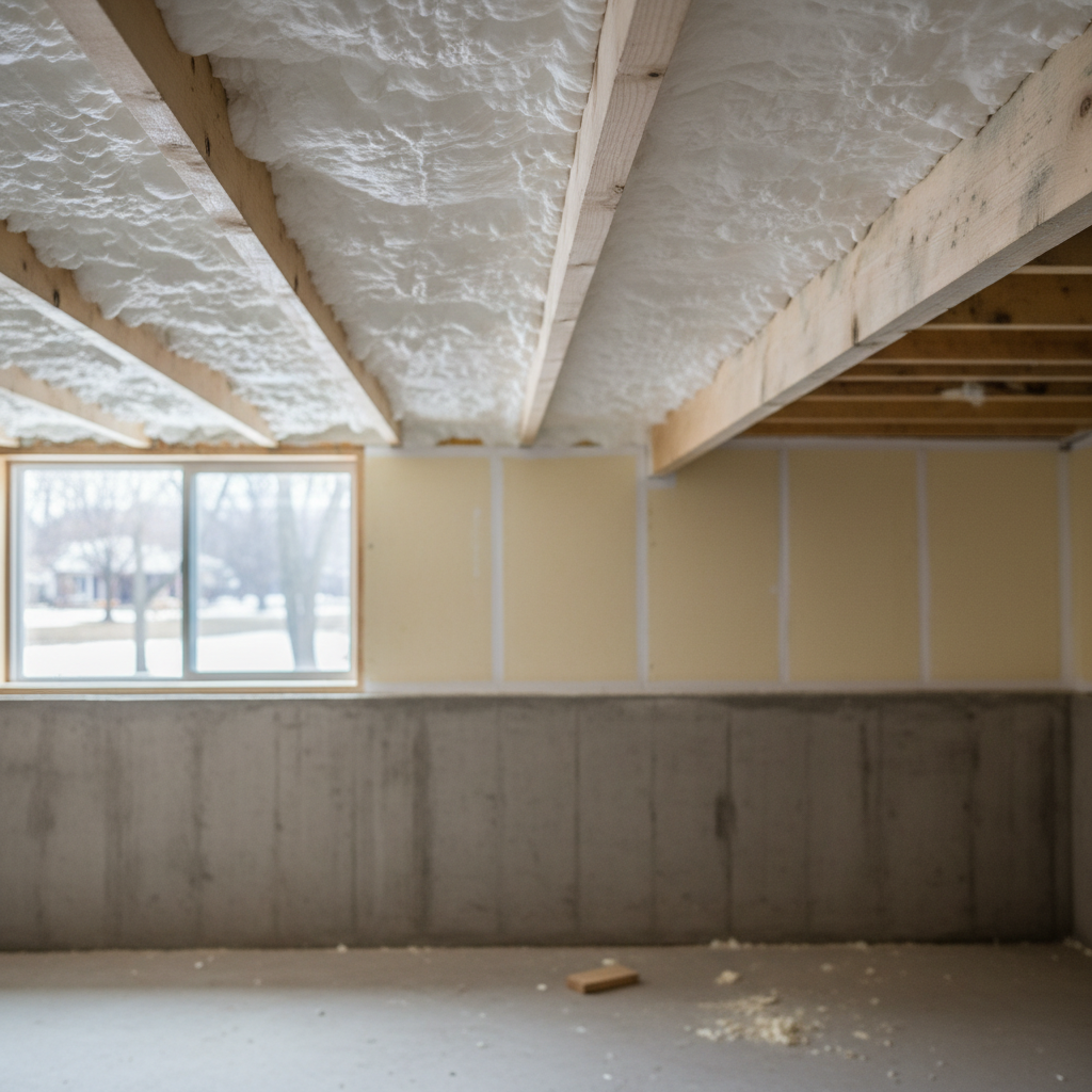 Completed basement insulation work at a residential property in Ann Arbor, MI