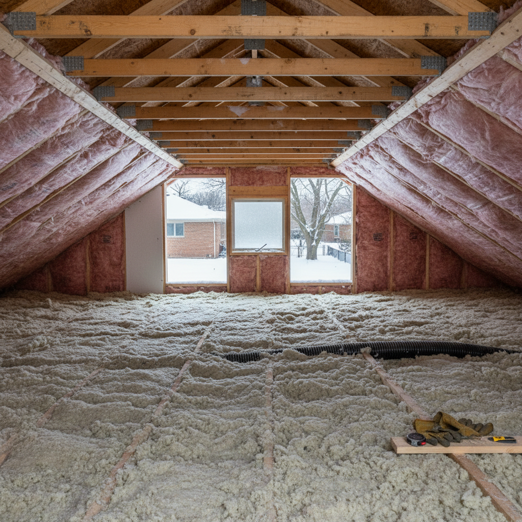 Completed attic insulation work at a residential property in Troy, MI