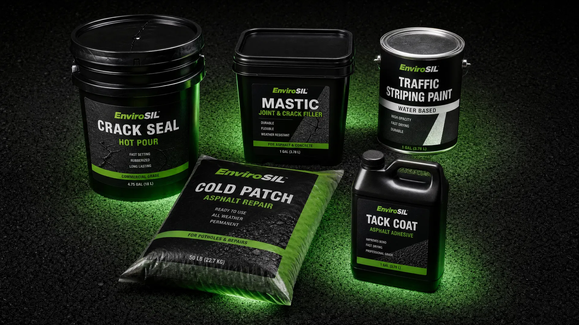 M5 Distribution product lineup: crack seal, mastic, cold patch, striping paint, tack coat