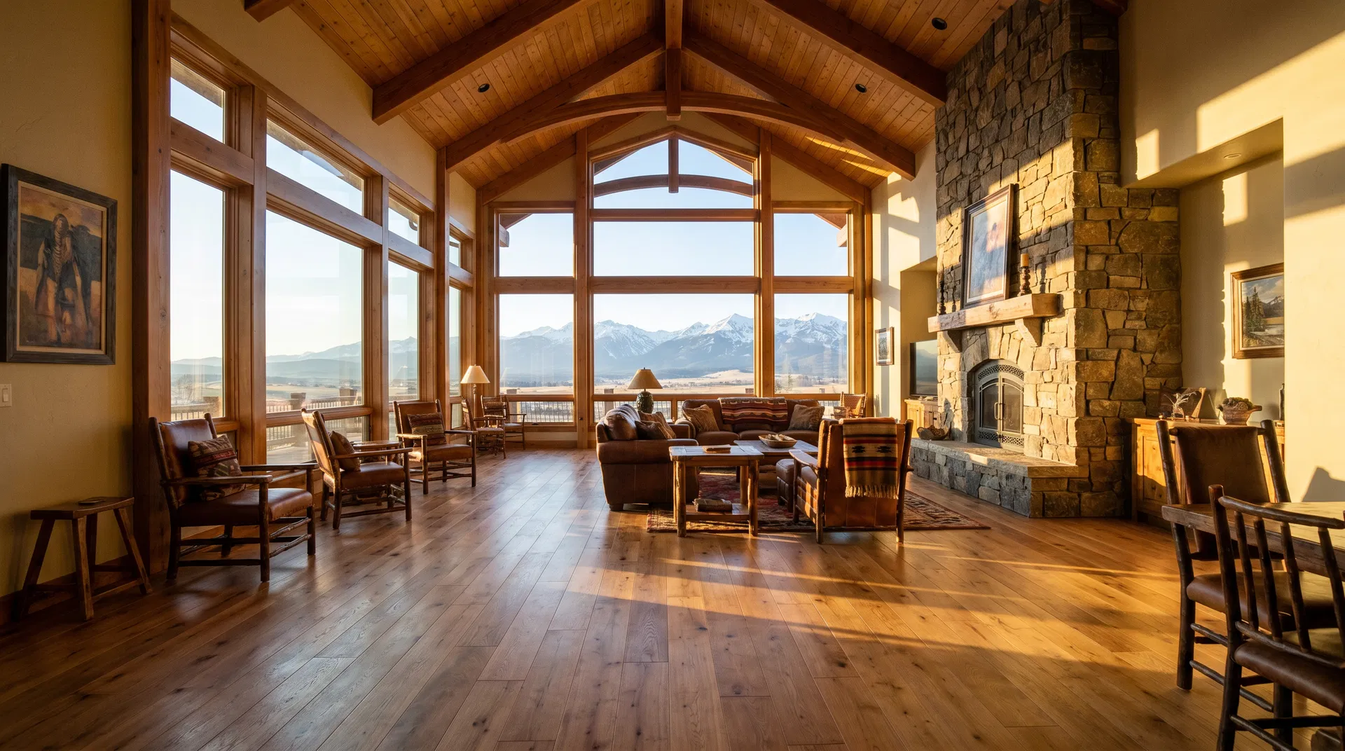 Completed hardwood floor in Montana mountain home