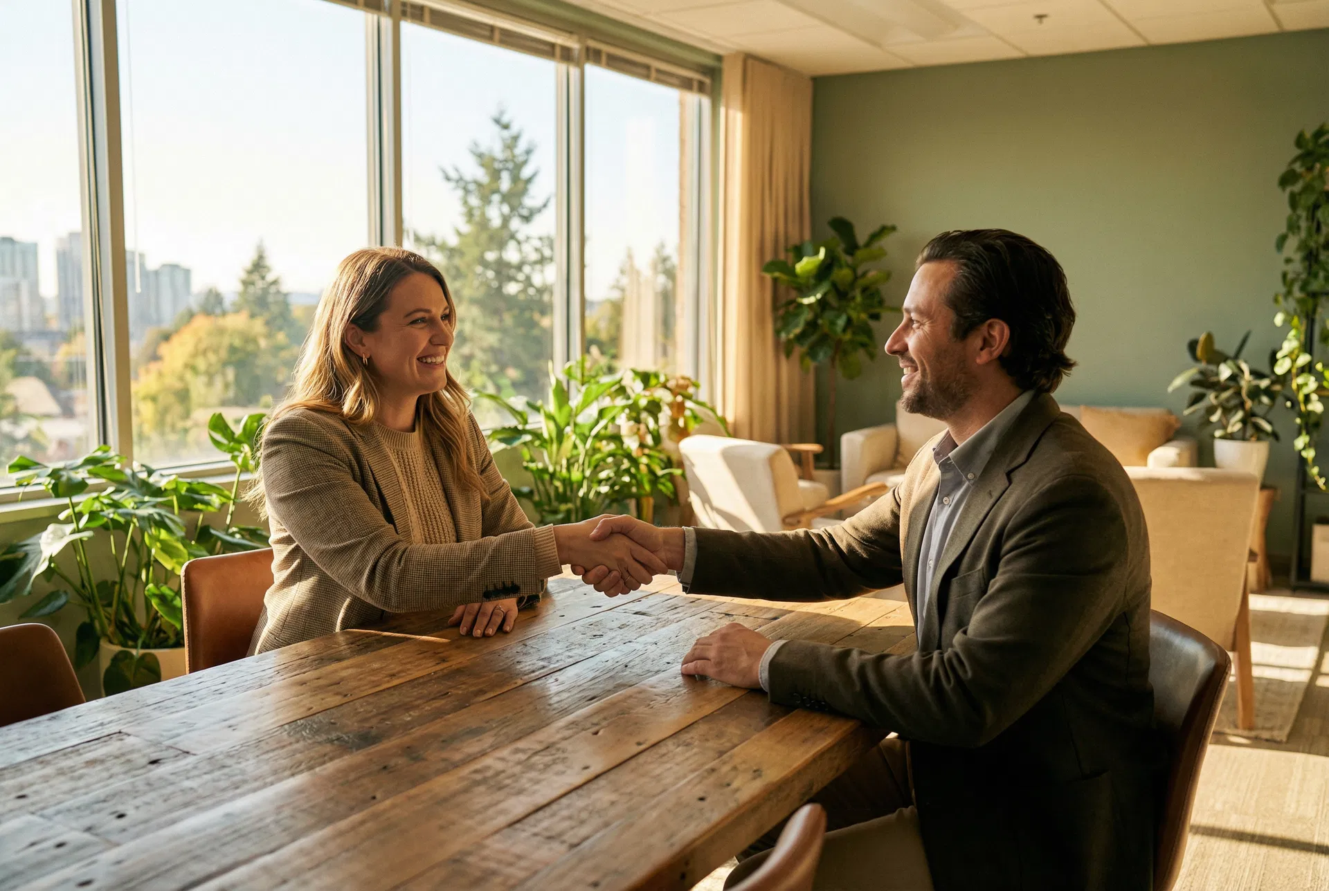Business professionals shaking hands