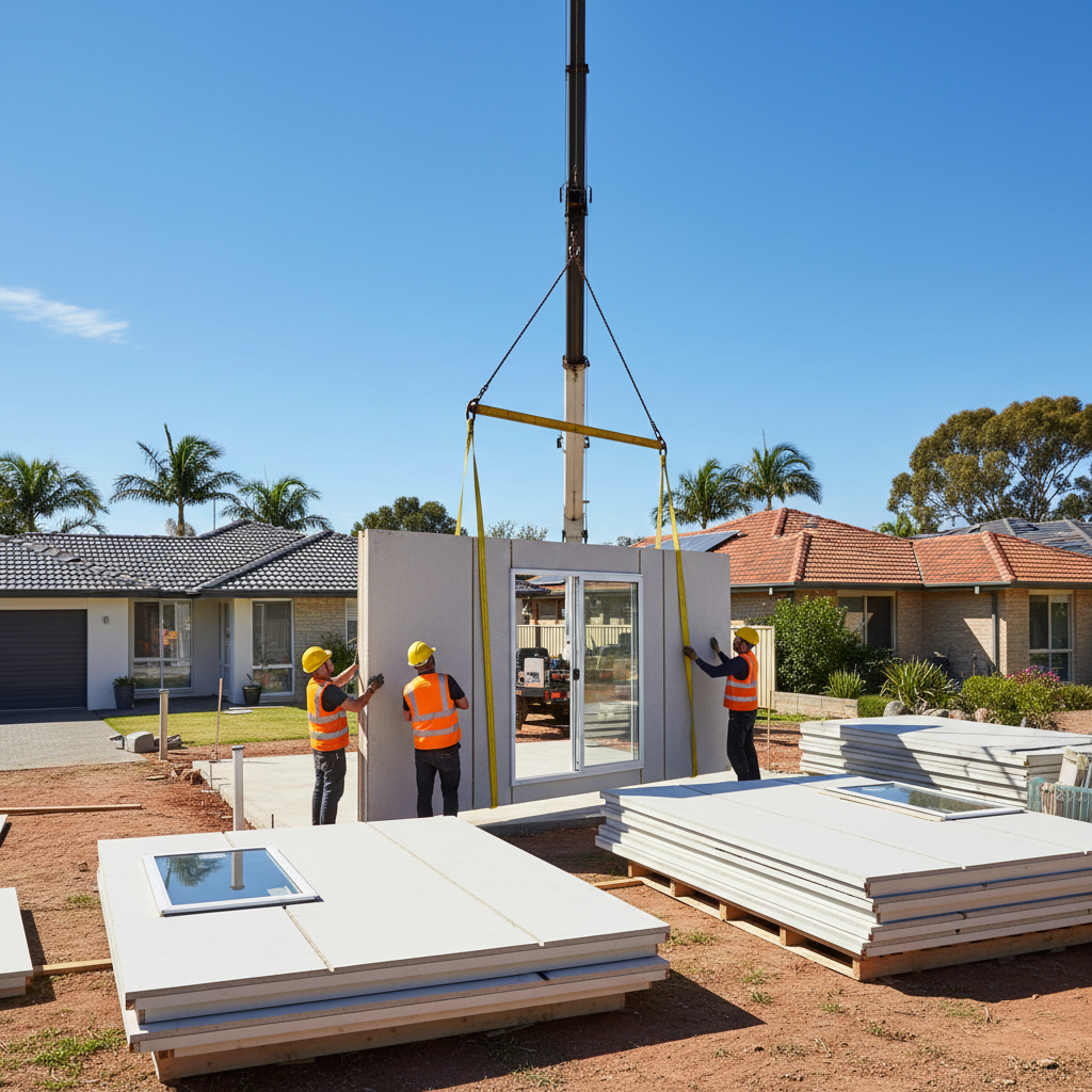 Prefab granny flat assembly, Sydney construction.