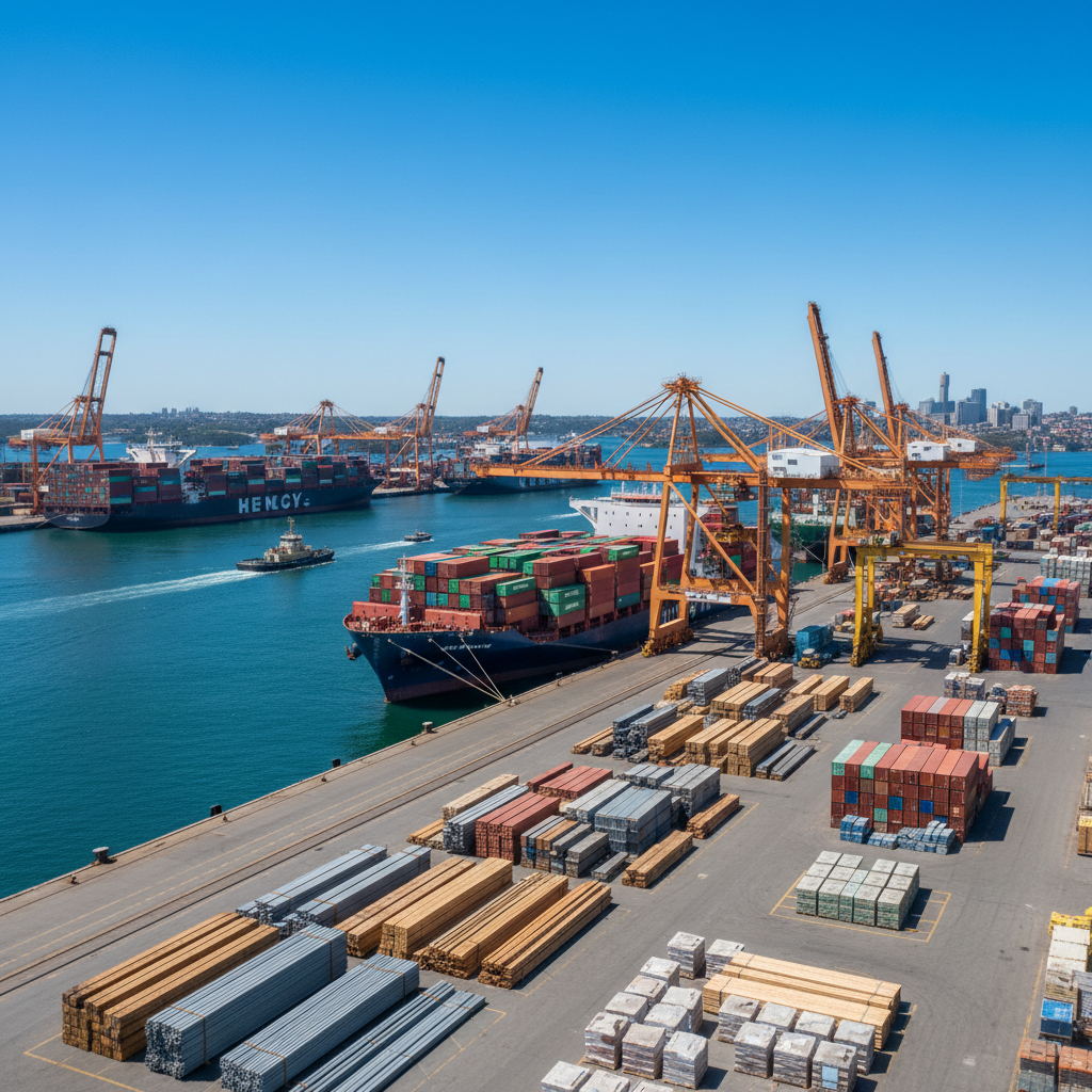 Busy Sydney port with container ships