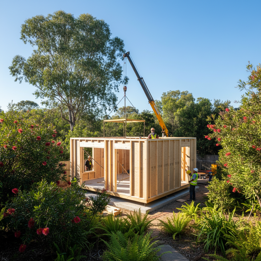 Modular granny flat construction in a Sydney backyard