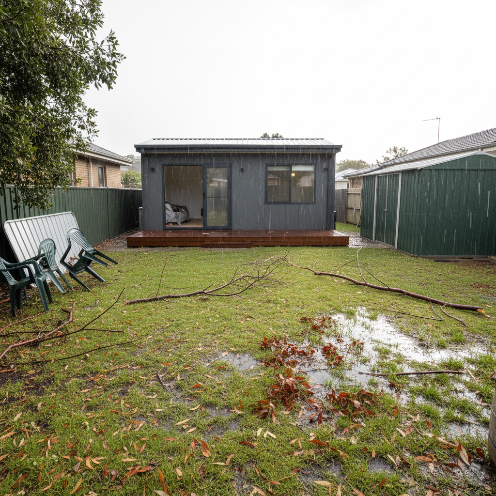 Prefab granny flat after storm in Sydney