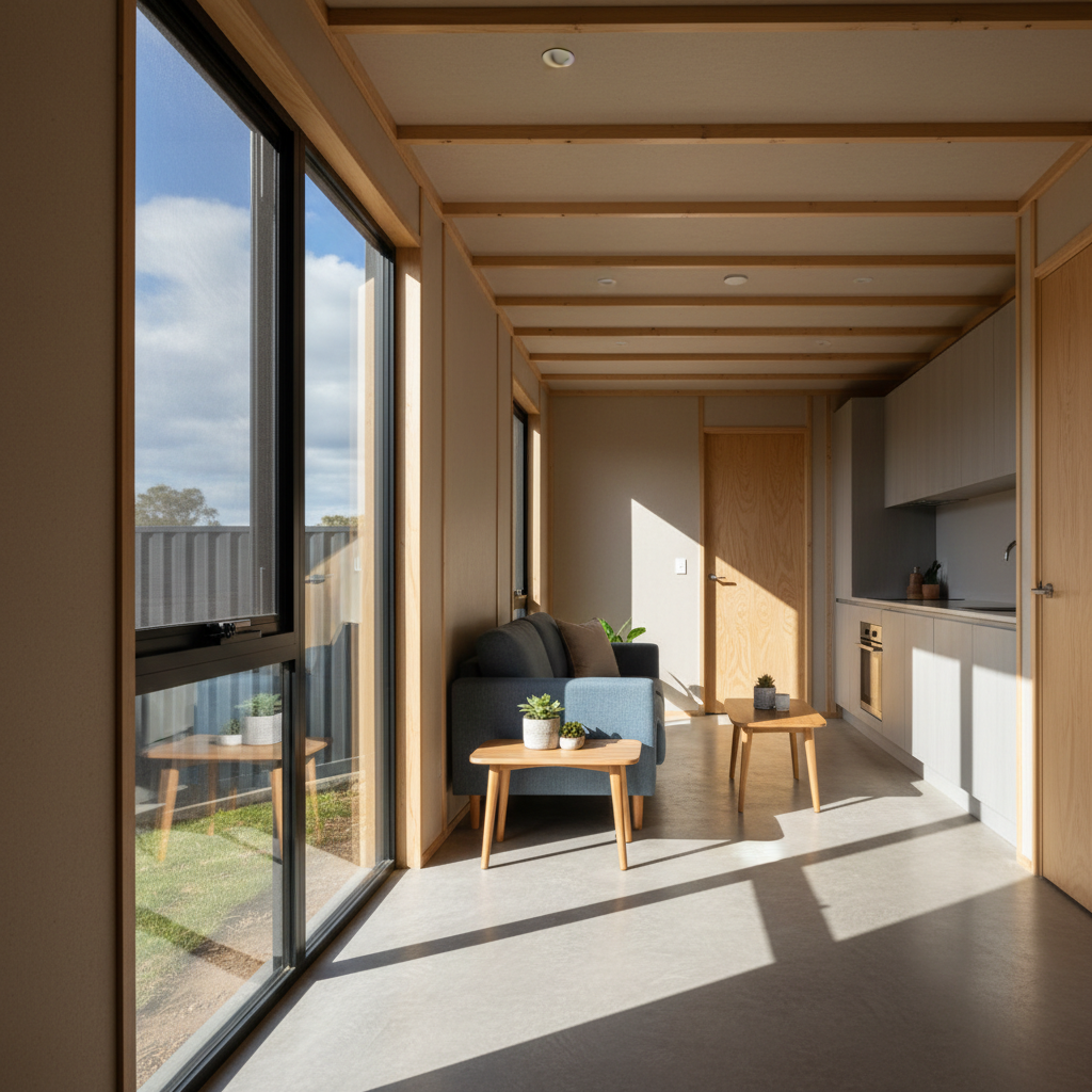 Modern interior of a prefab granny flat