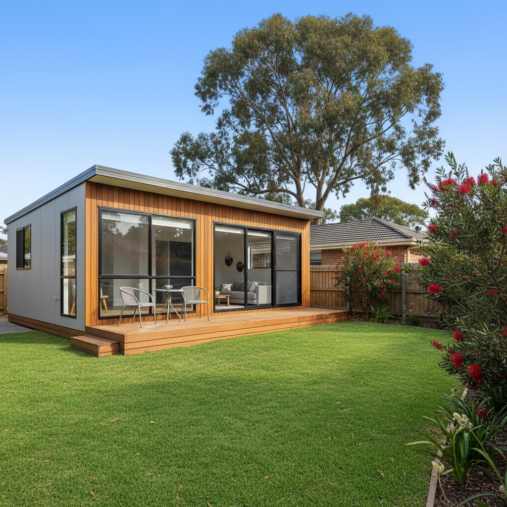 Contemporary prefab granny flat in a Sydney backyard