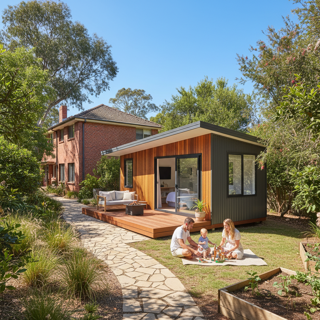 Modern prefab granny flat in a backyard