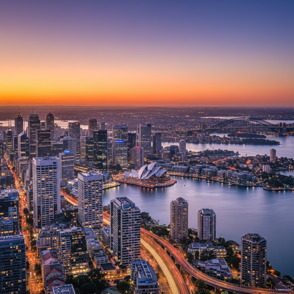 Australian city skyline at dusk
