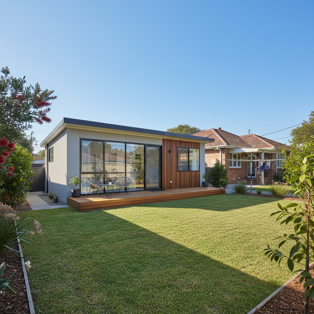 Newly built granny flat in a Sydney backyard