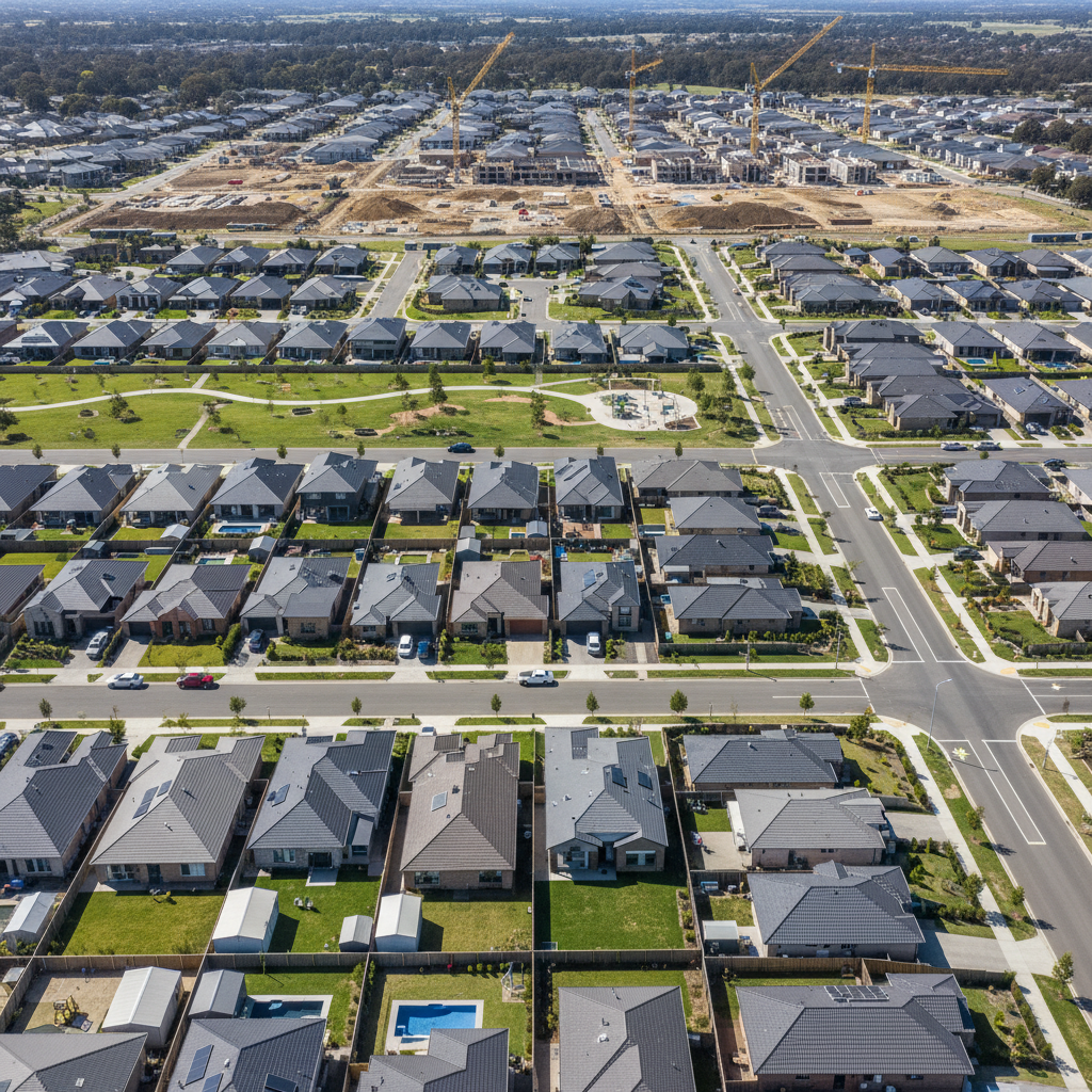 Aerial view of new suburban development in Melbourne's west