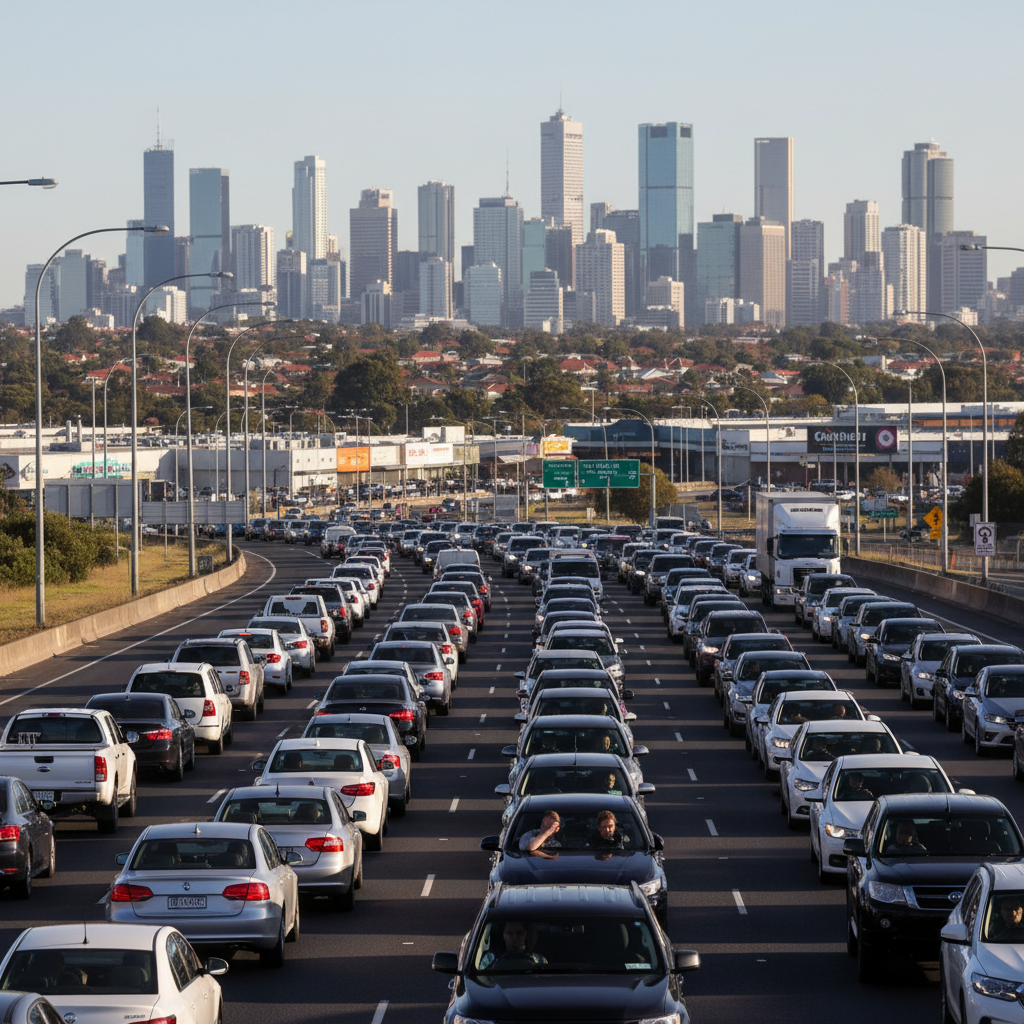 Peak hour traffic congestion on a Melbourne highway