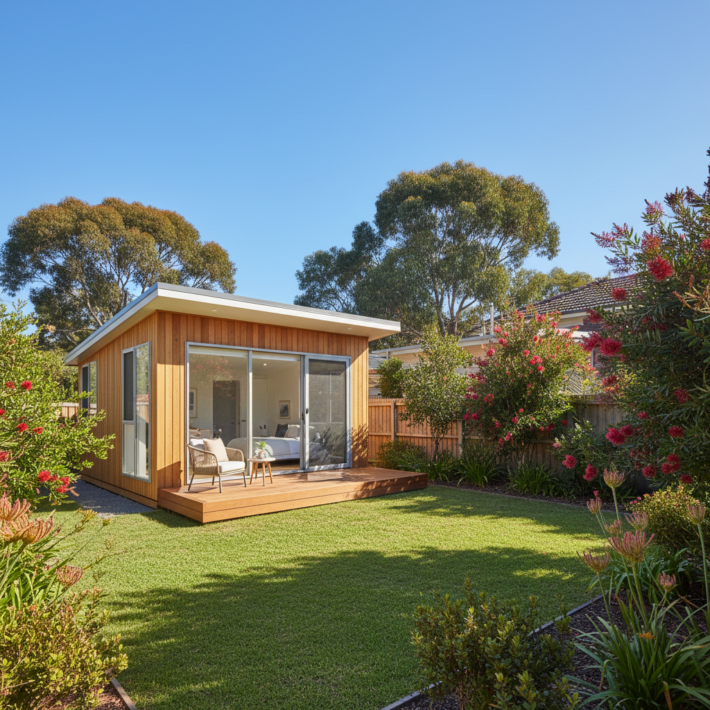 Modern prefab granny flat in Sydney backyard