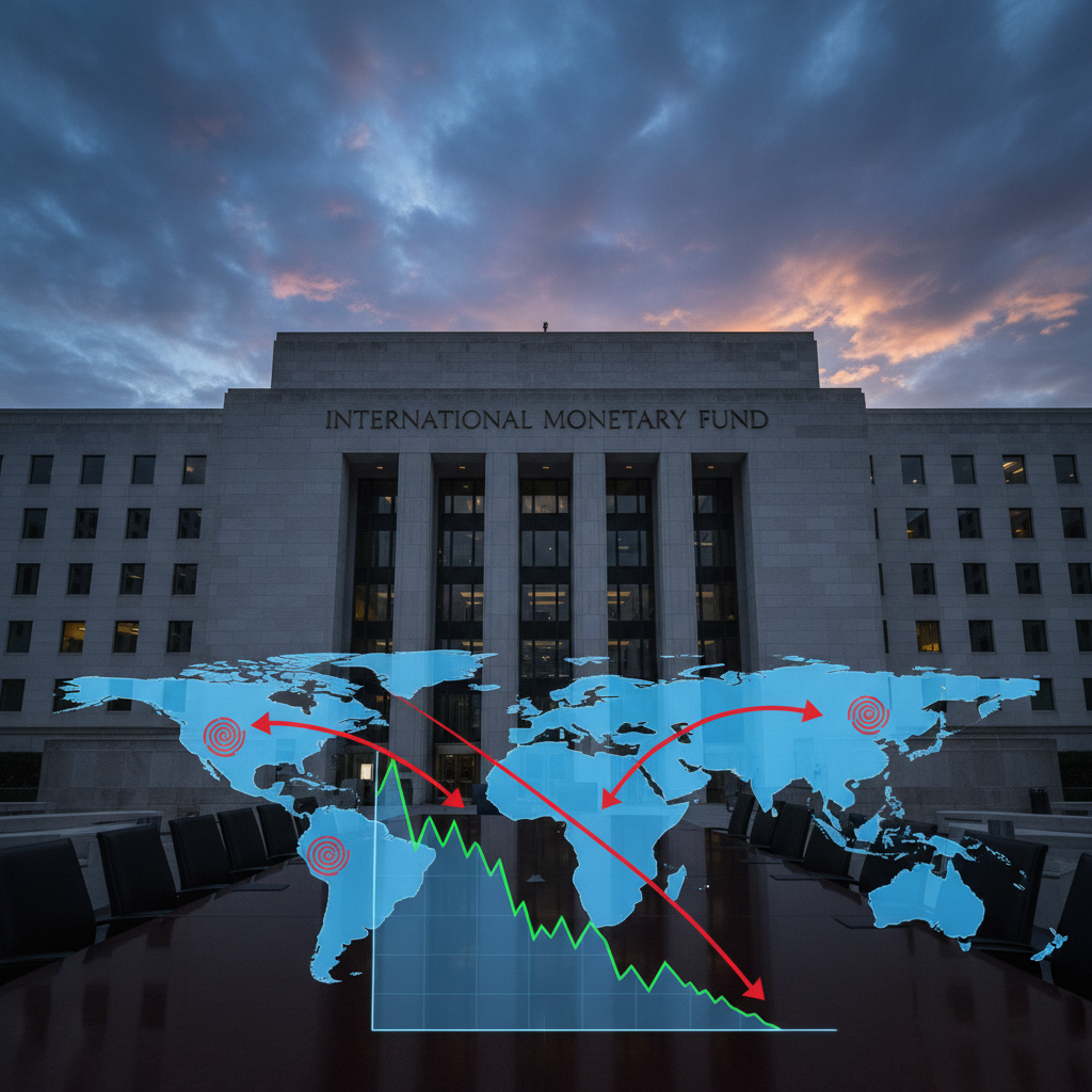 IMF building, global economic warning