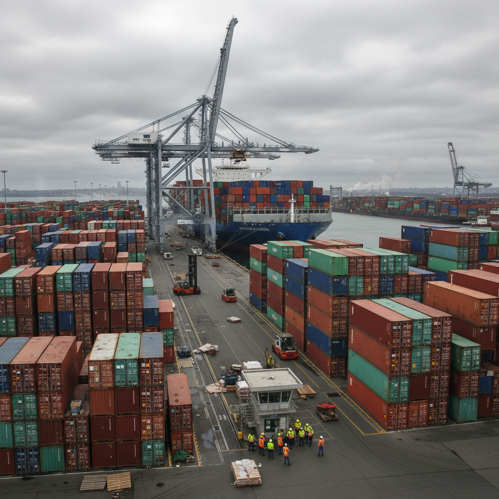 Congested port showing global supply chain issues.