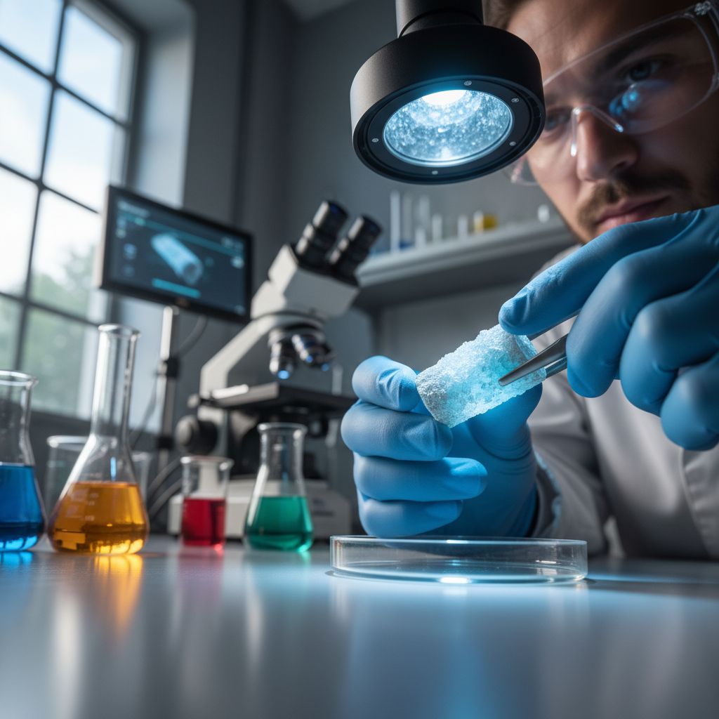Technician inspecting critical mineral core sample in lab