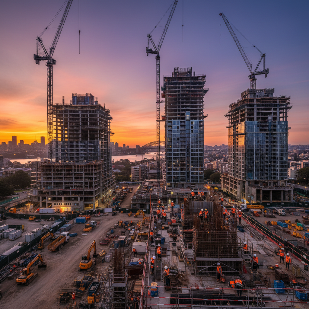 Australian city construction site at dusk