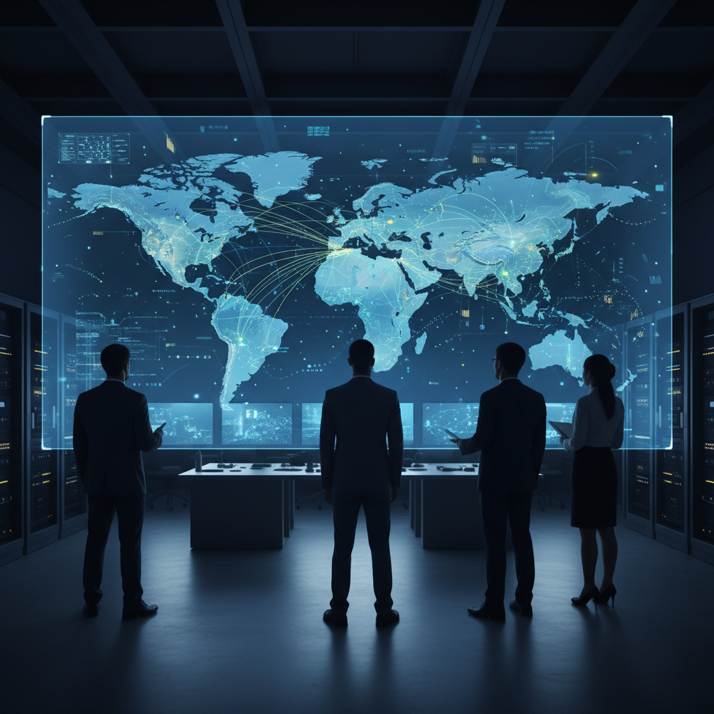 Global supply chain map on a holographic display.