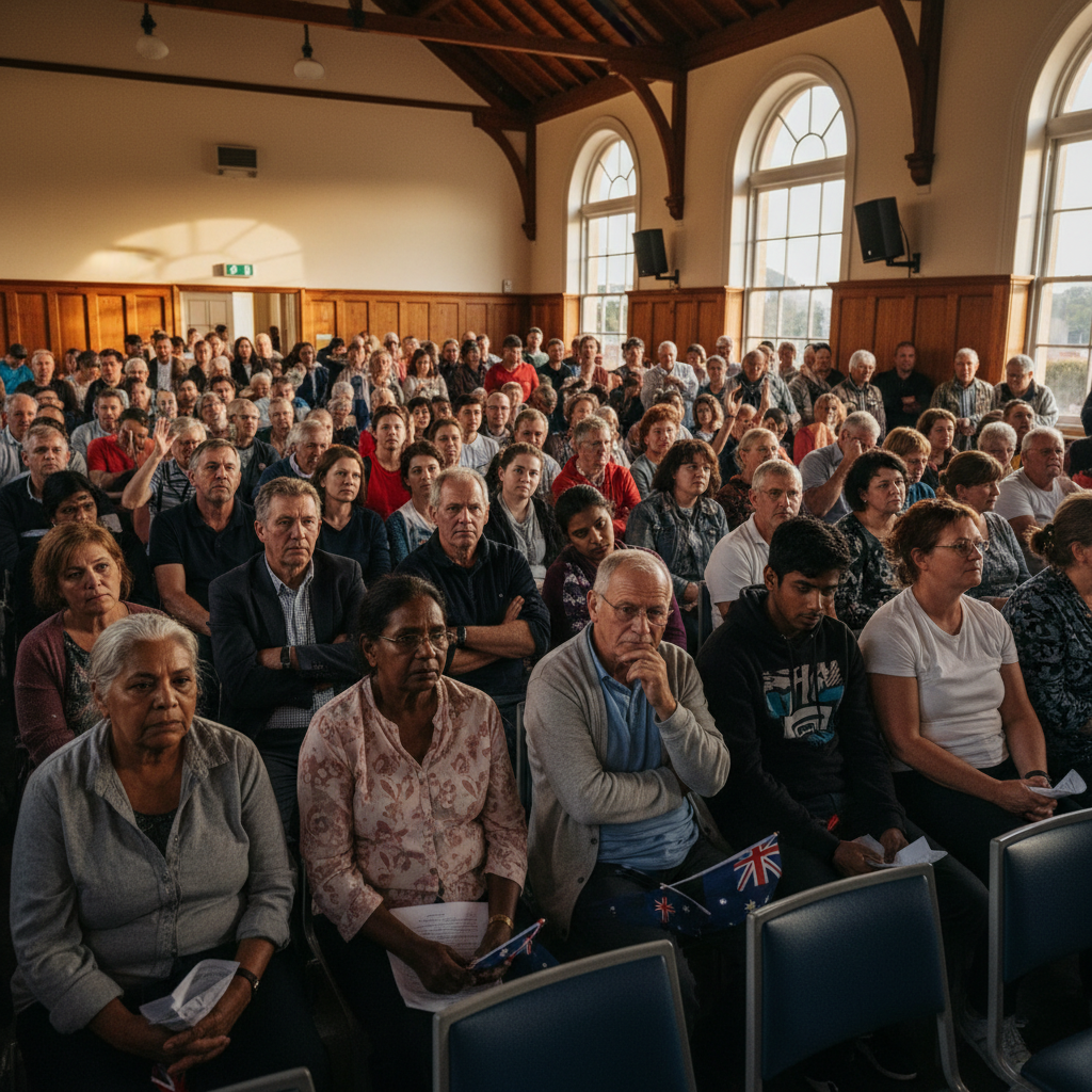 Citizens at a town hall meeting discussing politics