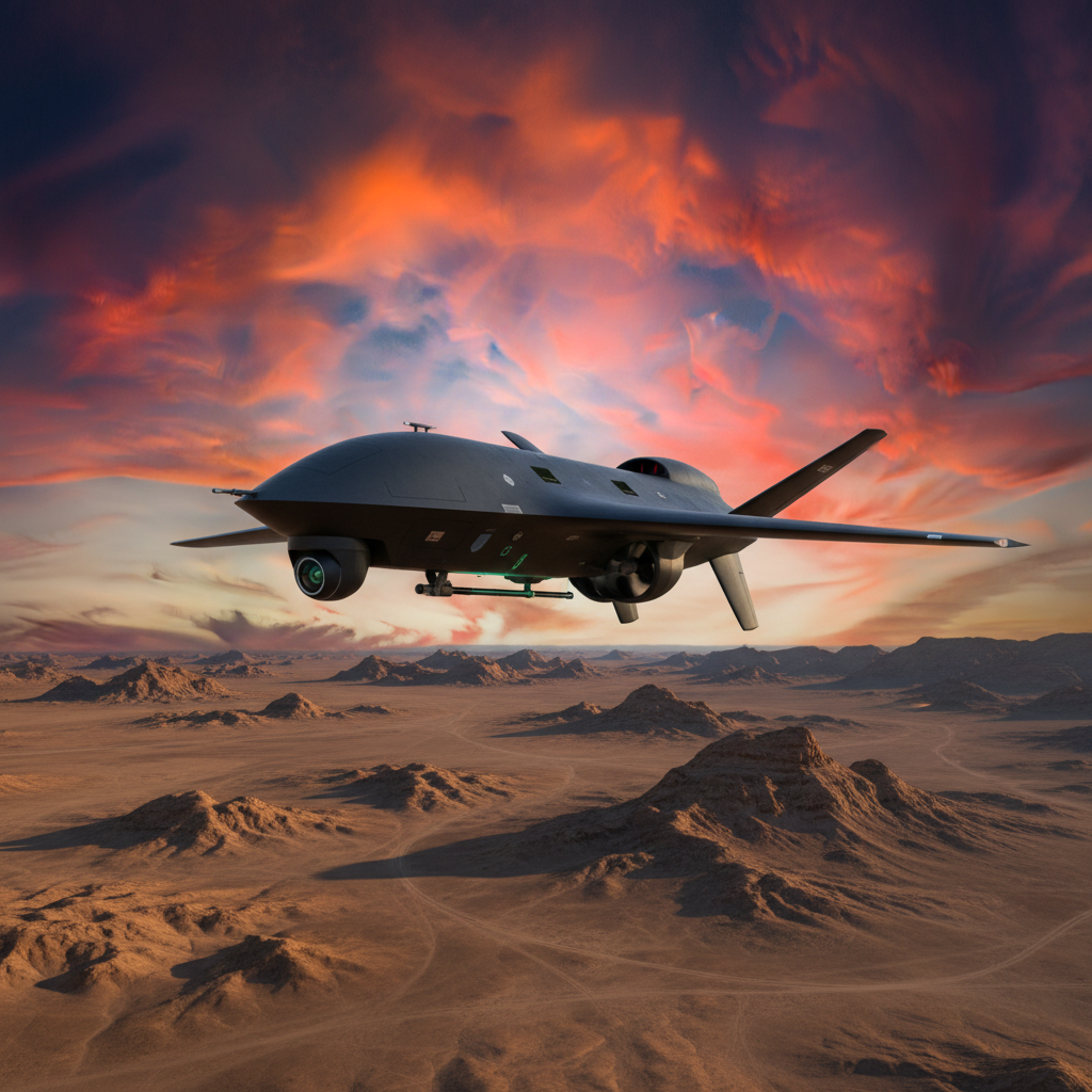 Futuristic drone on reconnaissance mission