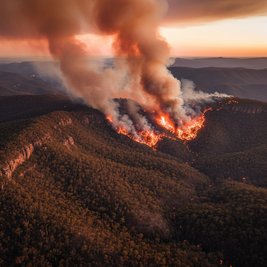 Blue Mountains bushfire raging at dusk