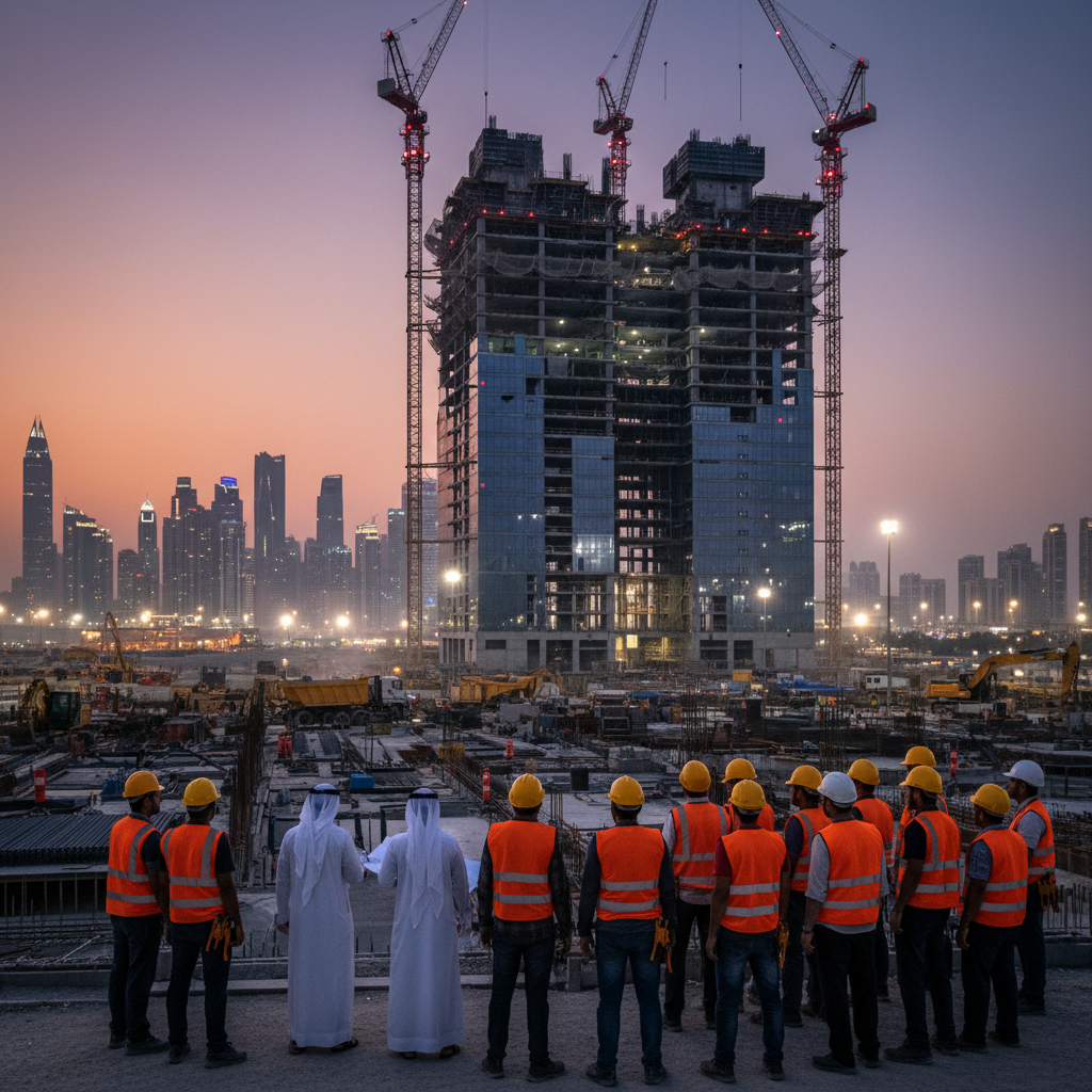 Dubai construction site with local and foreign workers