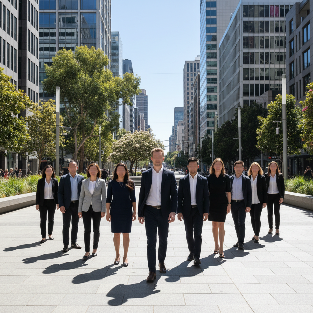 Diverse multicultural group in Australian city square
