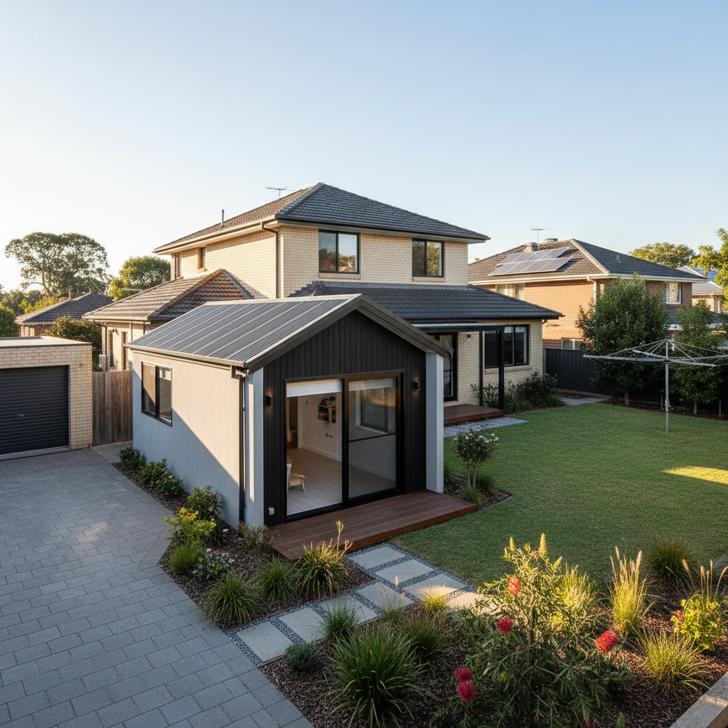 Modern granny flat in Australian suburban backyard