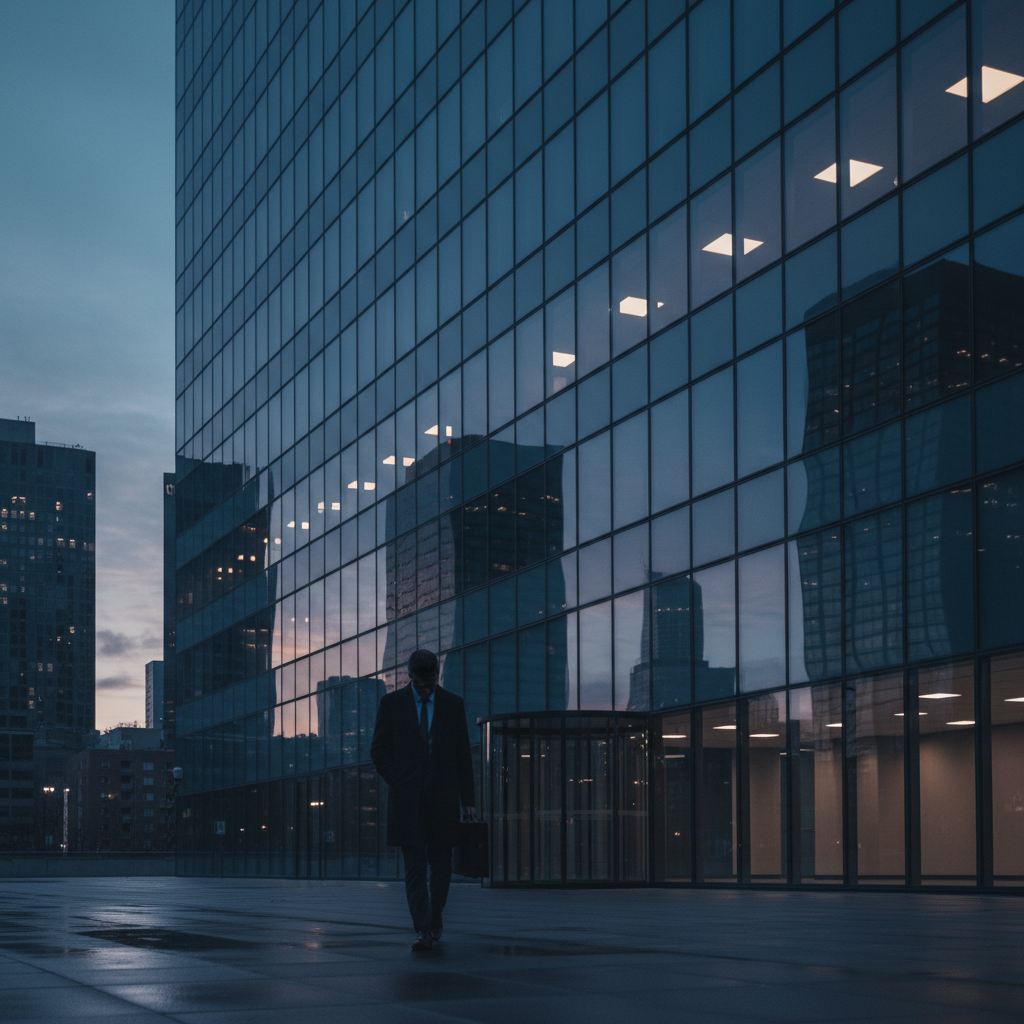 Quiet modern office building at dusk