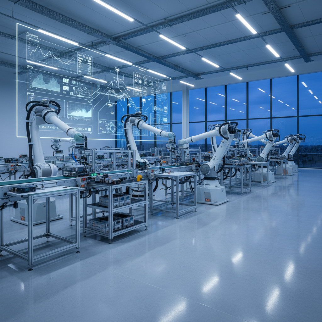 Robotic arms on a modern factory production line.