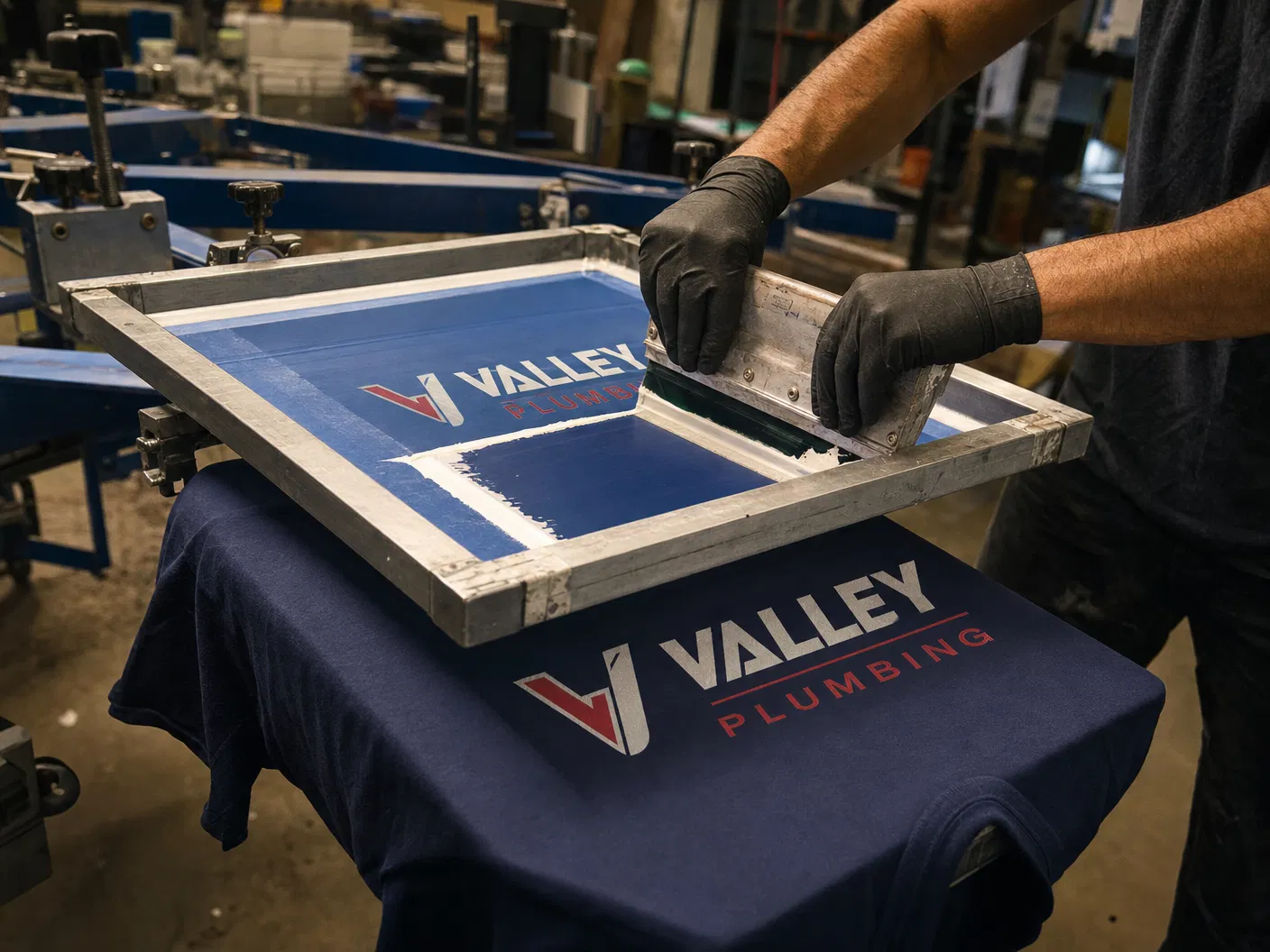 Screen printing process on work shirts