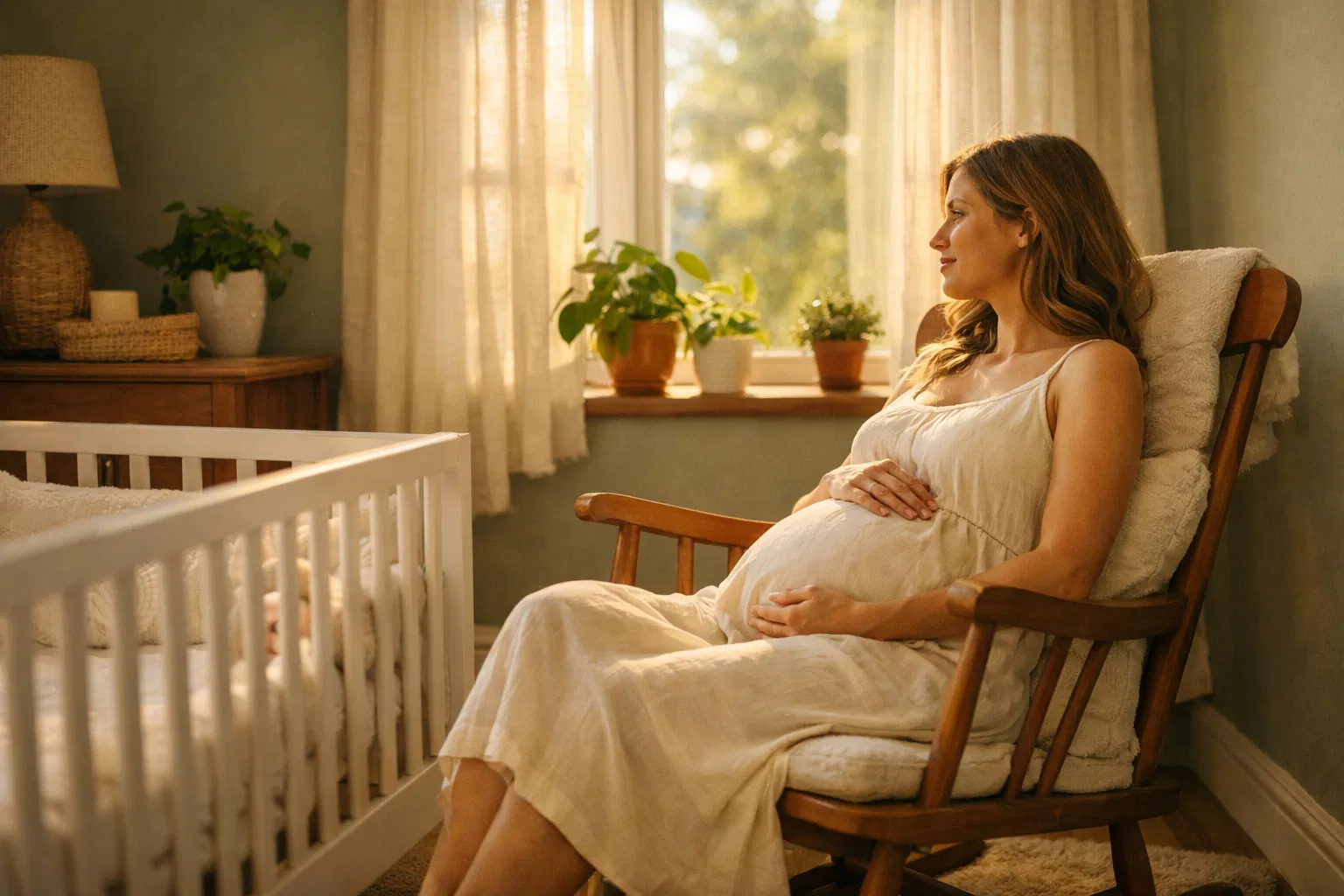 Expecting mother in a safe, clean nursery
