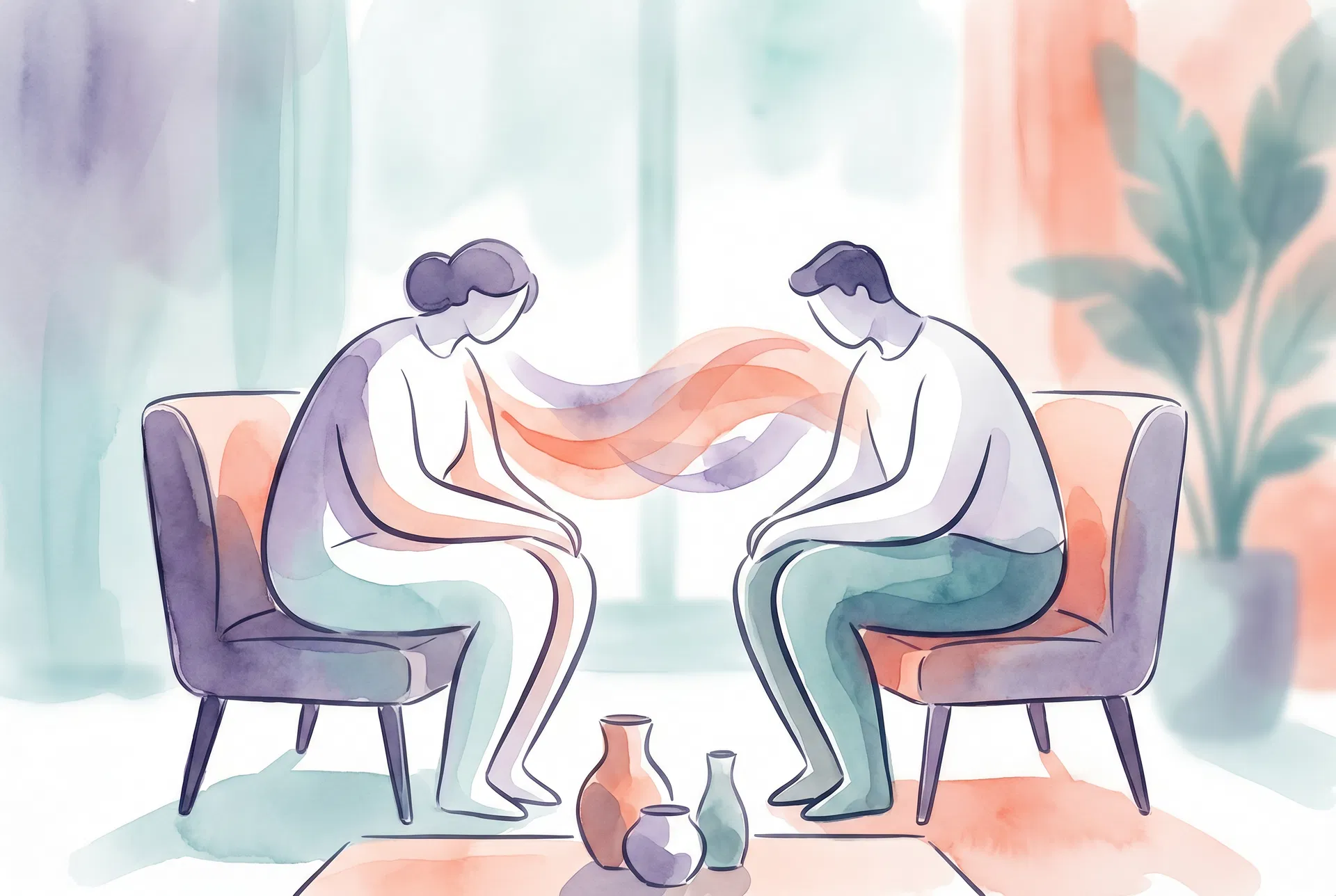 Two people connecting in a therapy session
