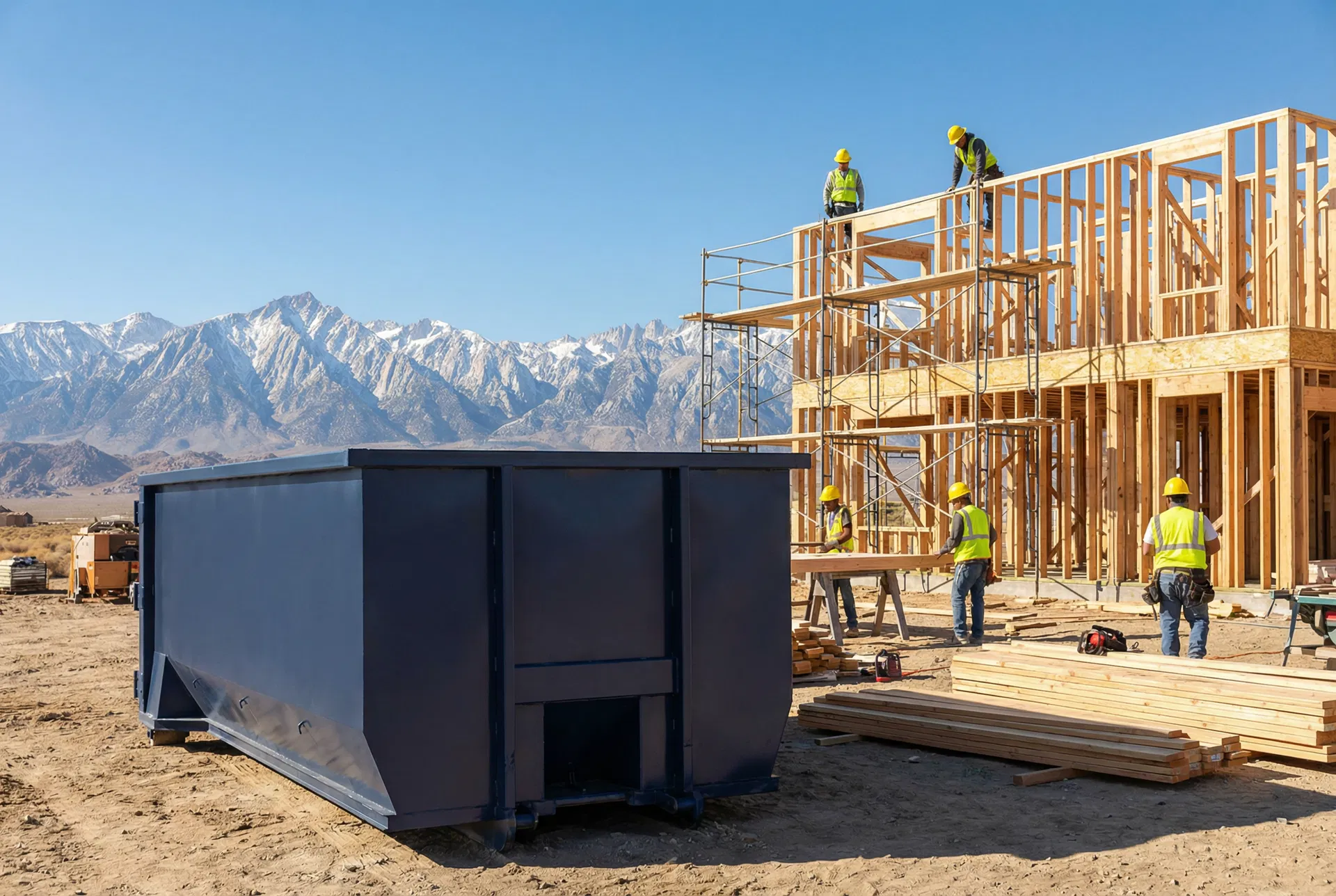 Construction job site with Sierra Drop dumpster