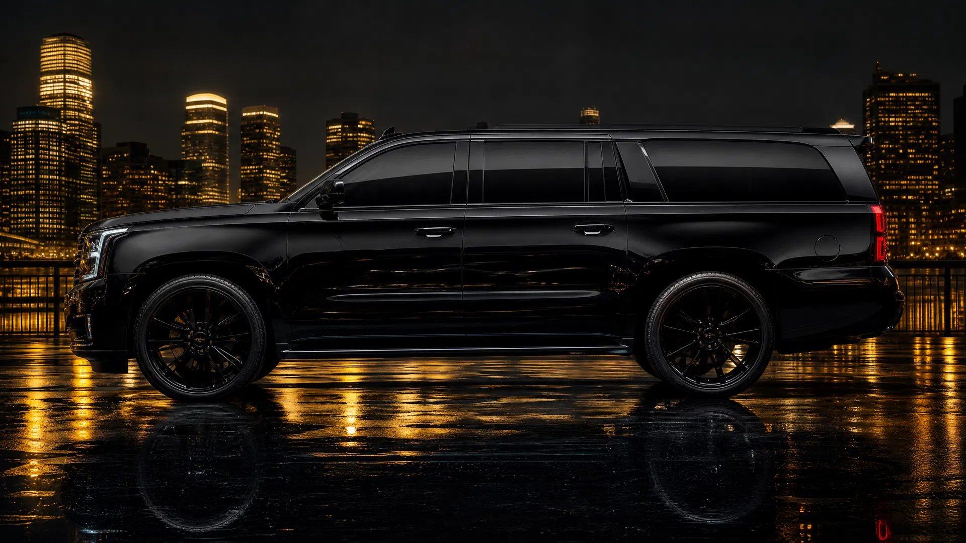 Black Chevrolet Suburban side profile — luxury limo service Berlin CT