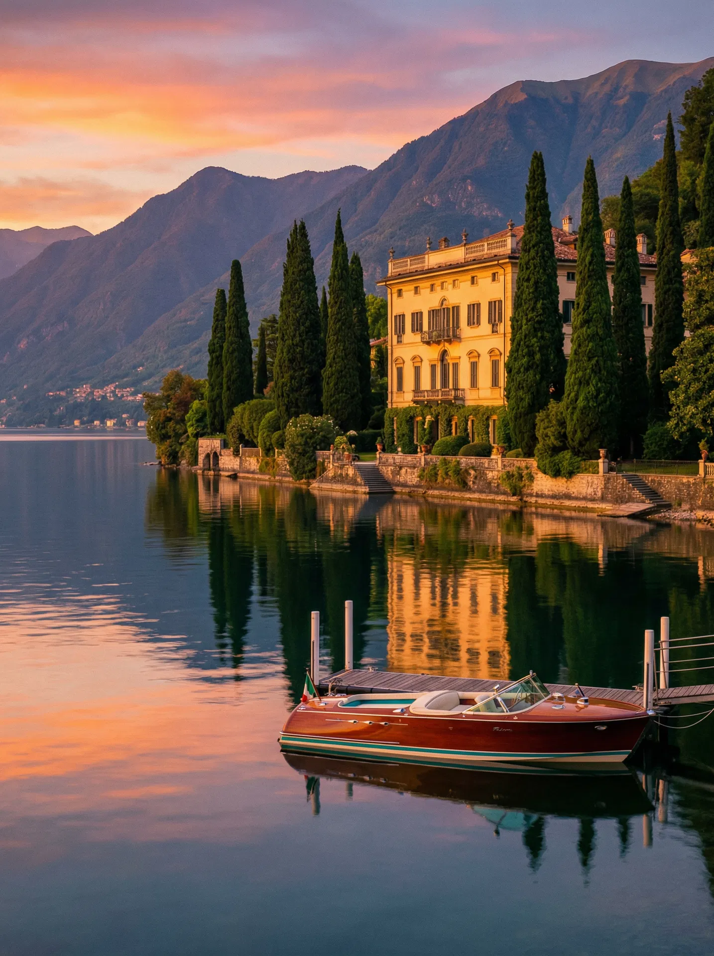 Lake Como — Italian lakeside villa at sunset