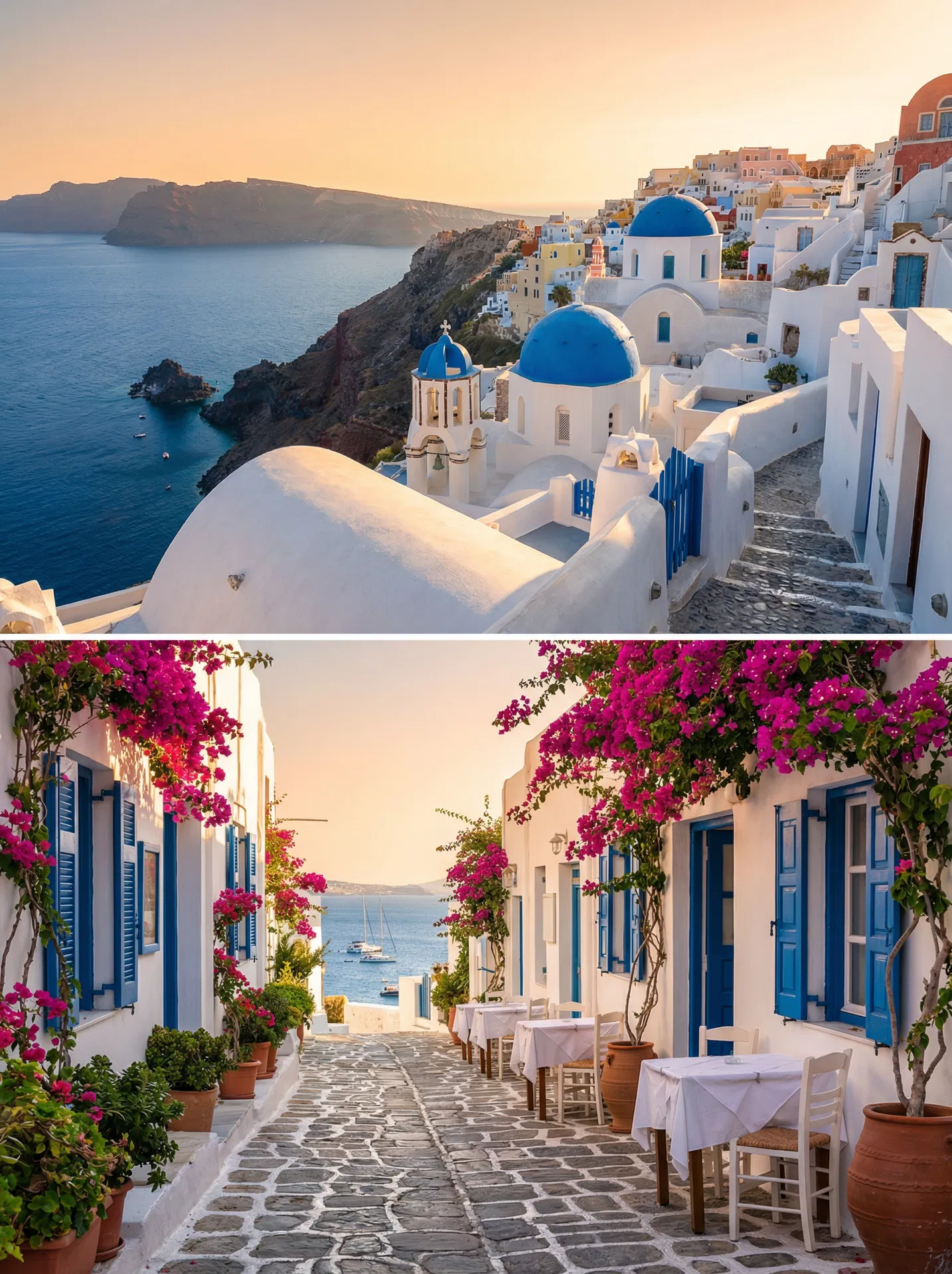 Mykonos — White-washed Greek island alley with blue doors