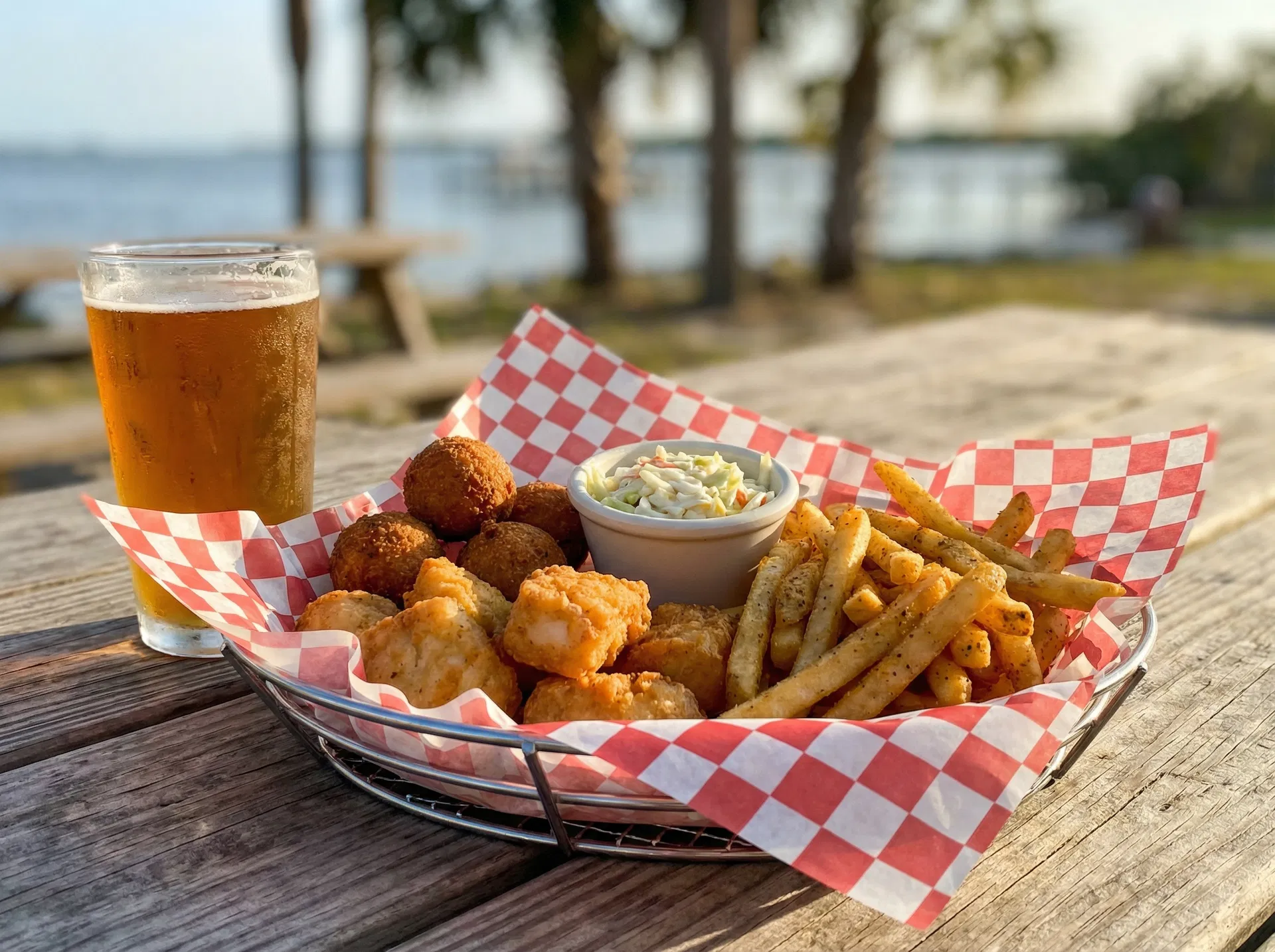 Seafood basket with fries and coleslaw