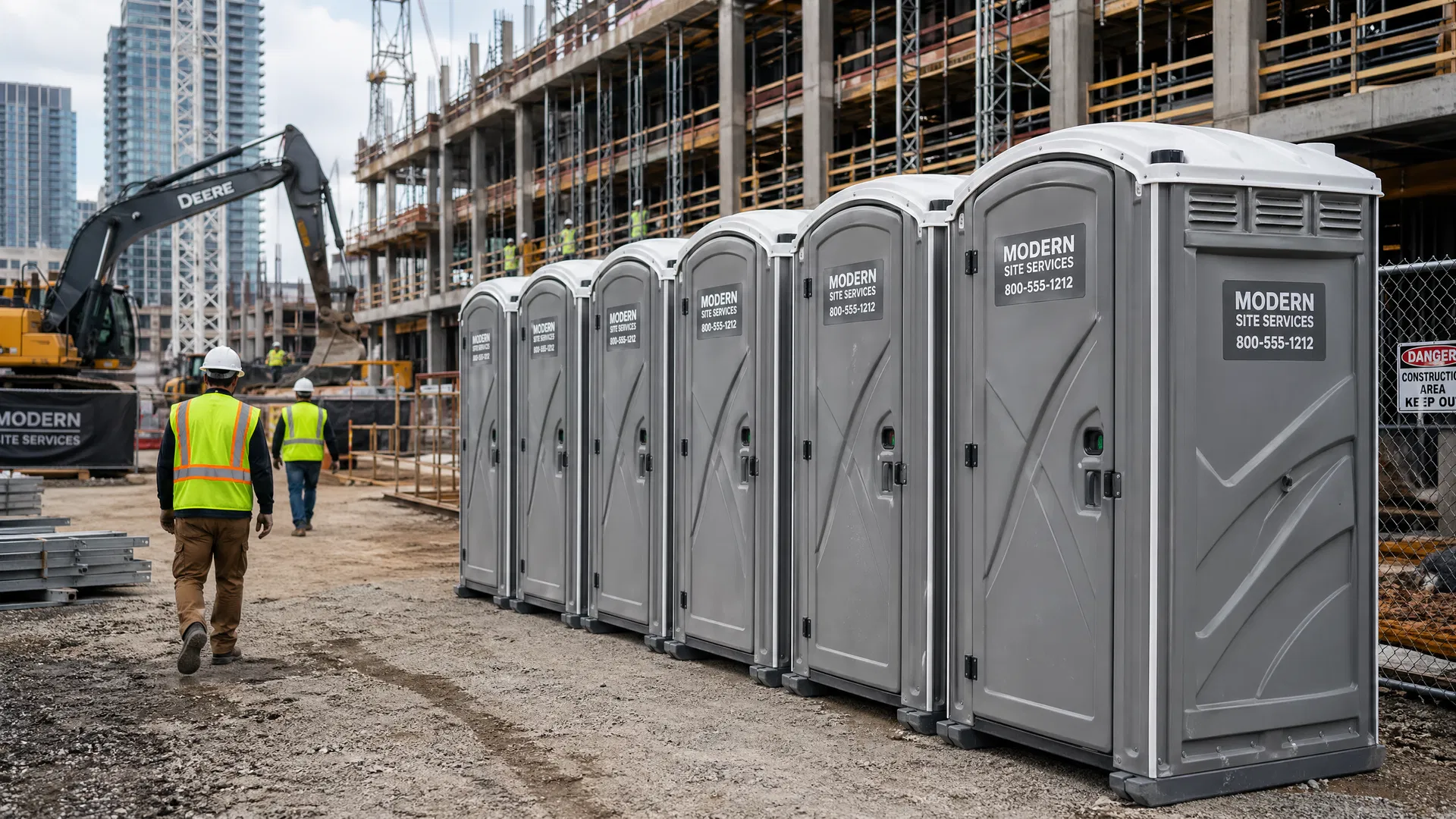 Construction Site Grey Porta Potties