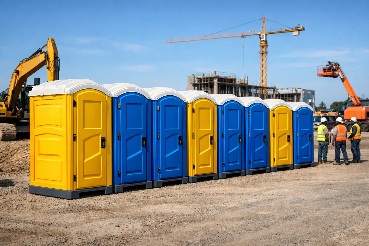 Professional porta potties on construction site
