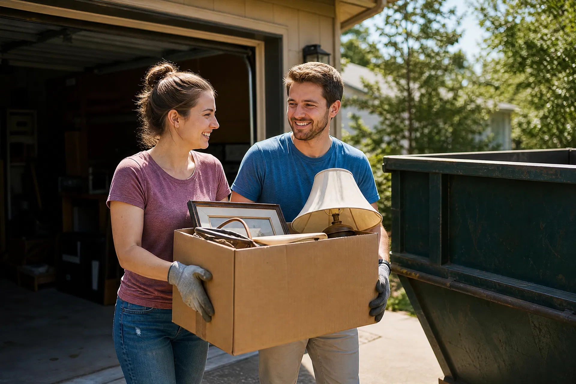 Couple decluttering home using 2 Brother Roll Away Bins