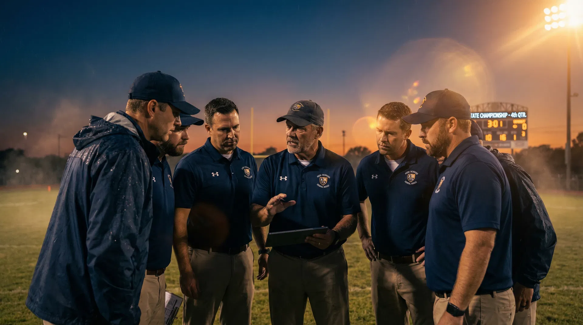 Coaching staff huddle