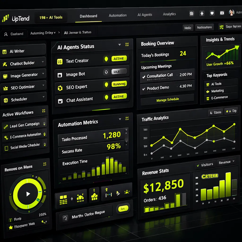 UpTend AI platform dashboard with 198 AI tools