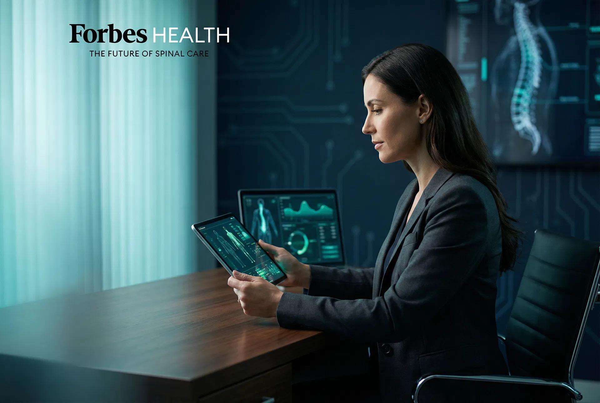 Chiropractic practice owner reading EHR insights and practice management articles on a modern tablet