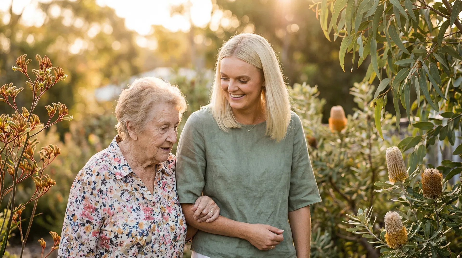 Caring support in a beautiful garden