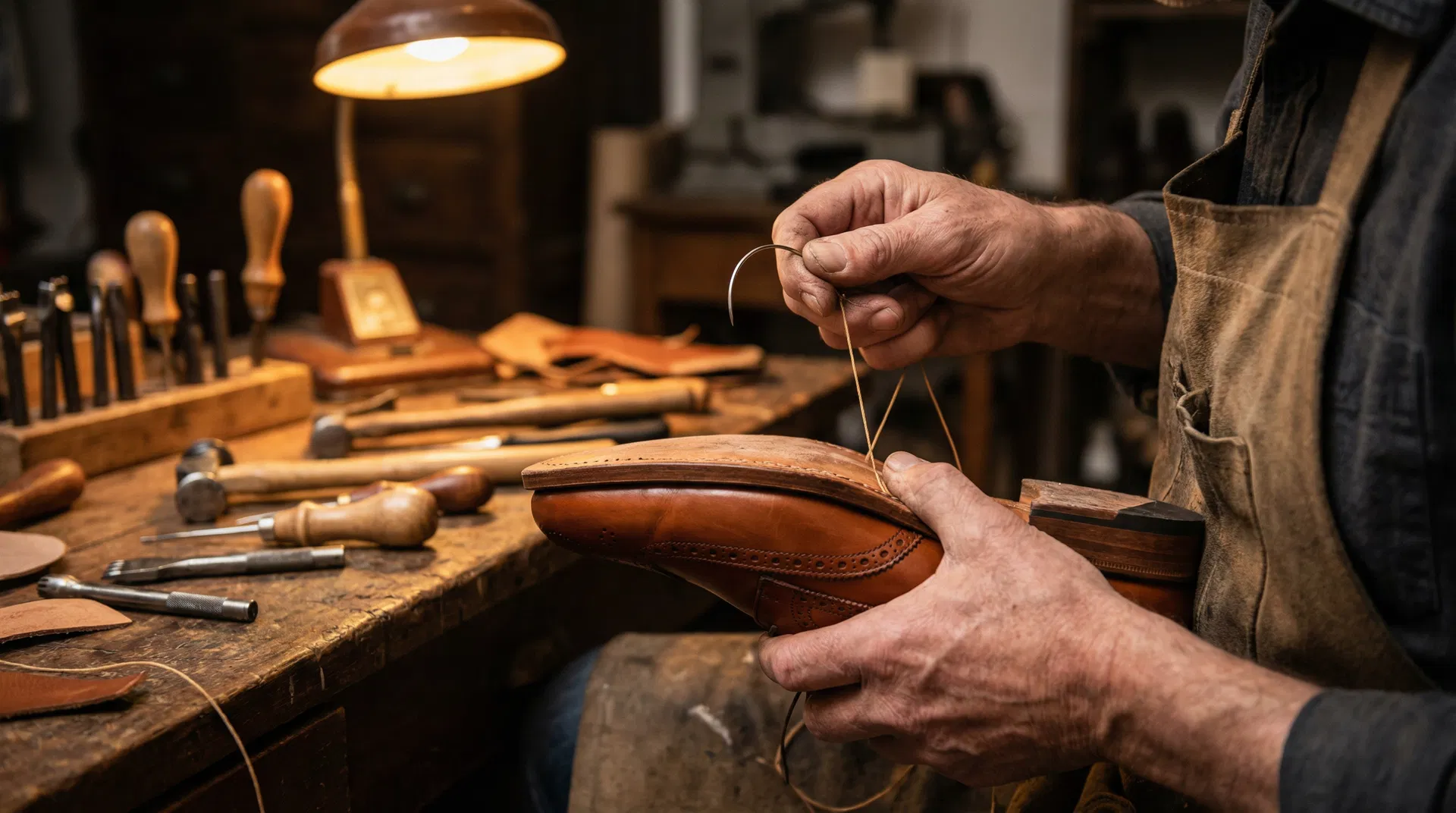 Vakkundige schoenmaker aan het werk