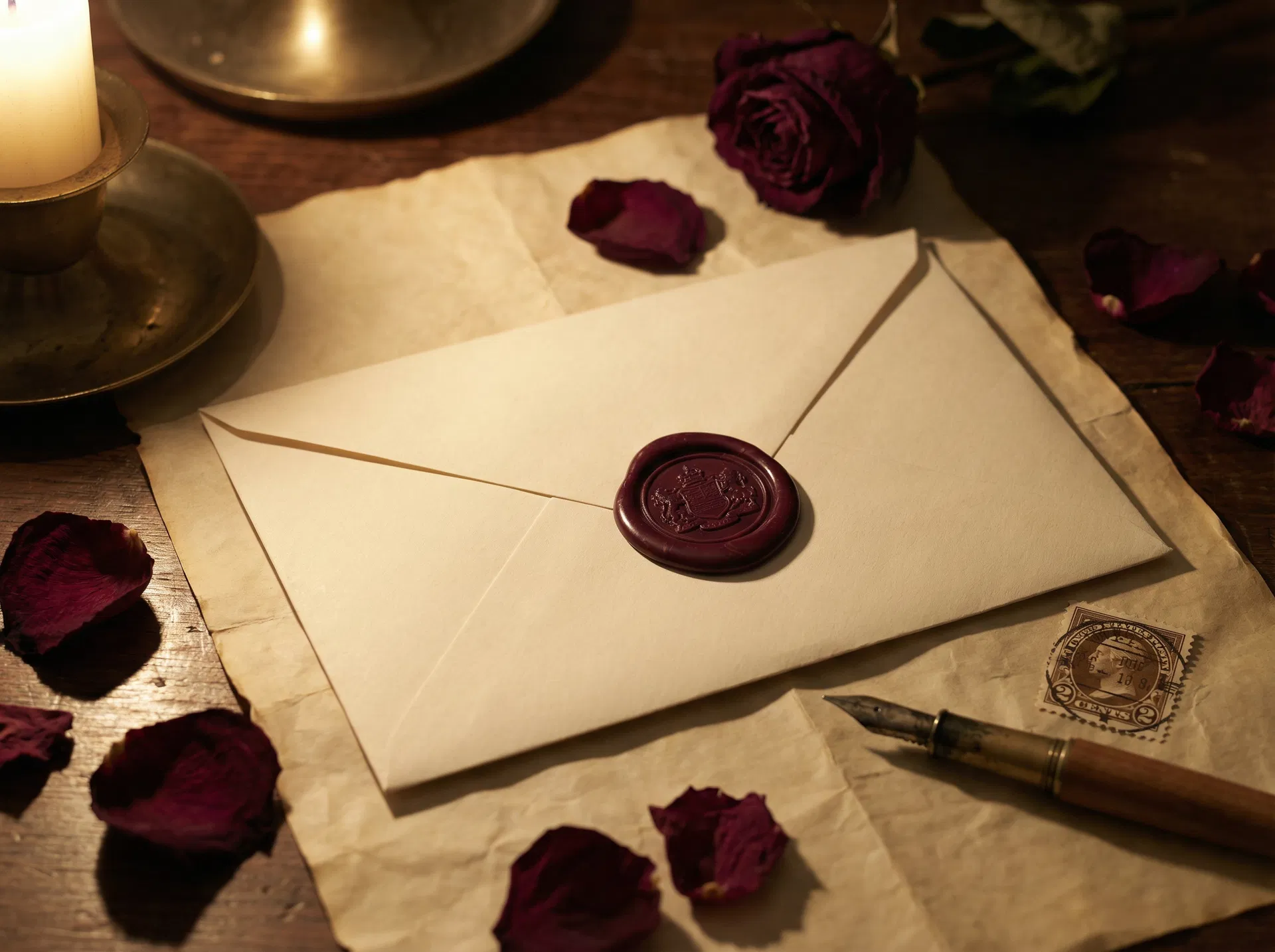 Enveloppe scellée à la cire bordeaux